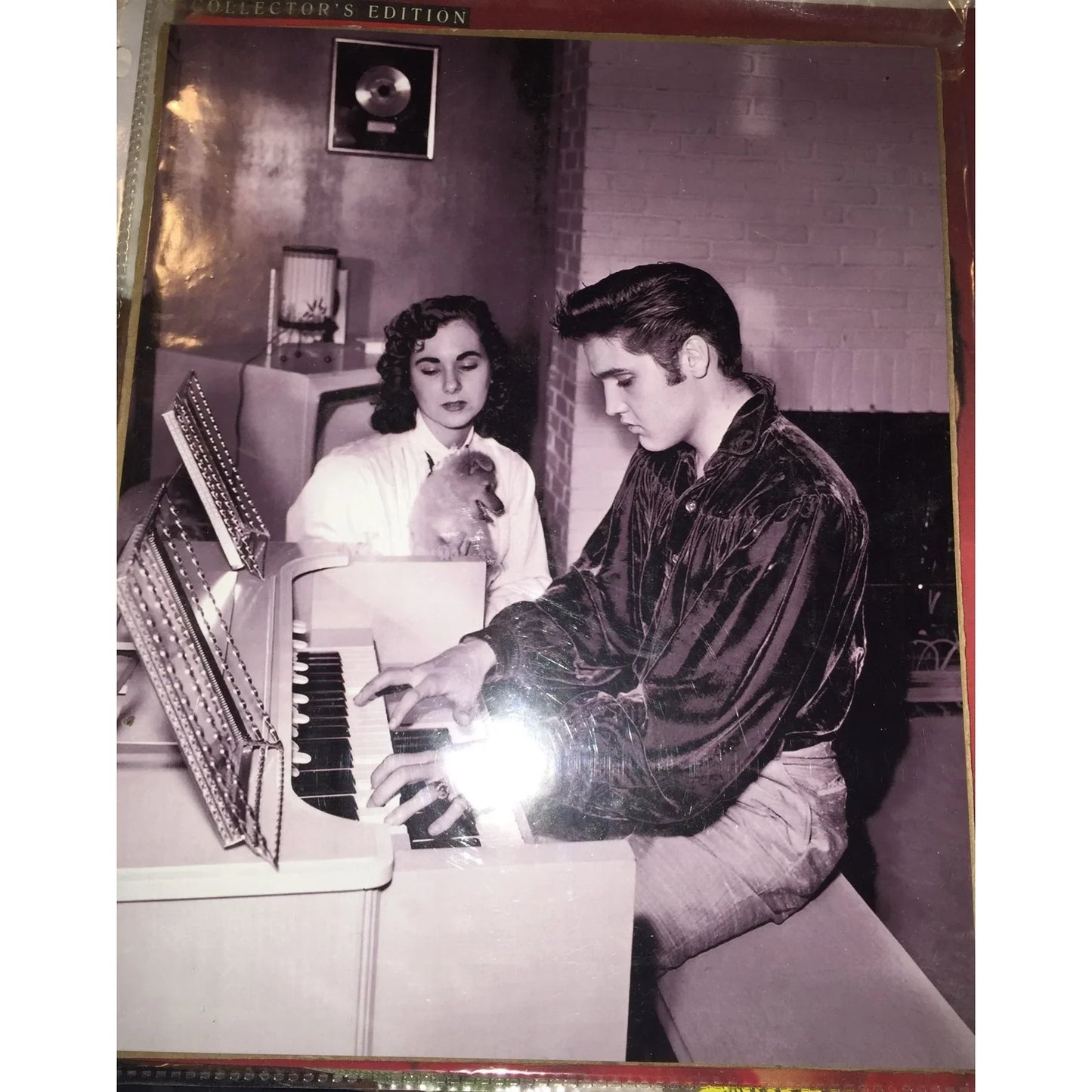 Vintage Black and White Photo of Elvis Presley Playing the Organ - About 10 by 8 inches - A+ Stuff