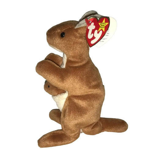 Vintage 1996 "Pouch" Tan Kangaroo Mommy/Baby TY Beanie Baby with Tags - A+ Stuff