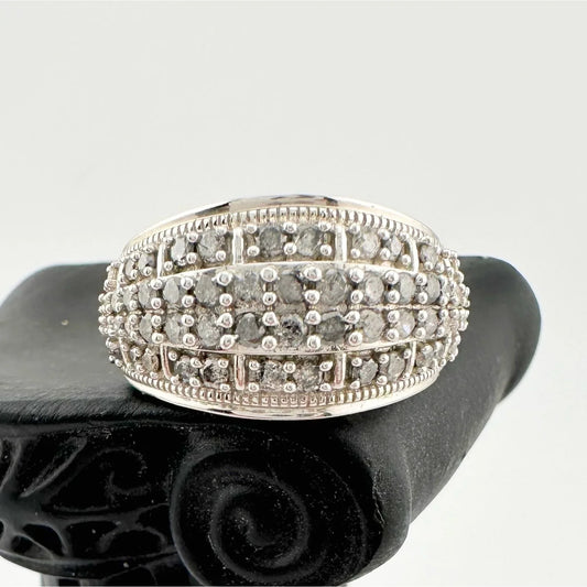 Brilliant 1.00 Ct Natural Diamond Multi-Row Designer Ring - Size 7.75 - Sterling Silver Setting - A+ Stuff