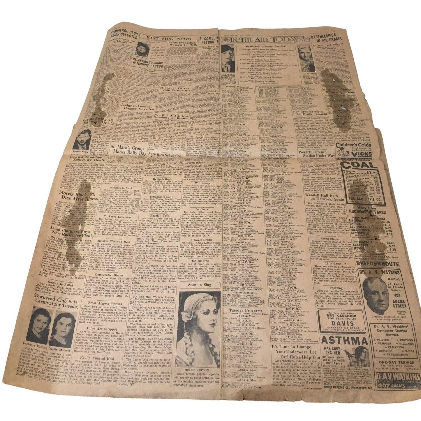 Vintage Toledo Blade Newspaper Mon. Sept. 30, 1935 "City Starts Probe of Fassett Bridge Collapse into River" toledo blade A+ Stuff