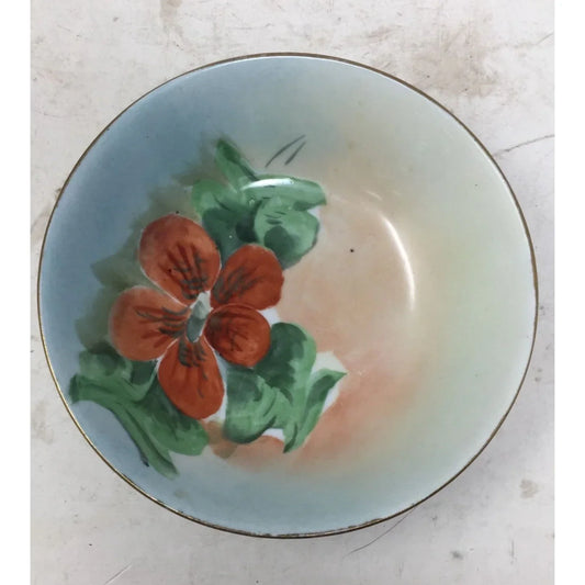 Vintage Hand Painted Bowl With a Red Flower/Green Leaves A+ Stuff A+ Stuff