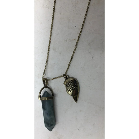 Womens/Girls Necklace with Gold Tone Chain w/ Half Heart and Faux Crystal Pendants A+ Stuff A+ Stuff