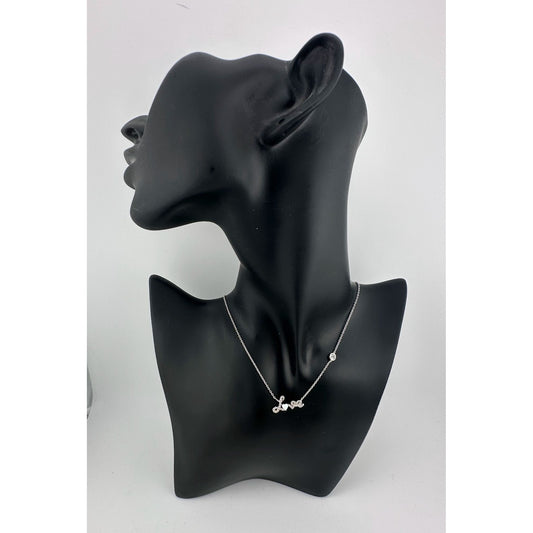 "Love" with Created White Opal Heart Necklace - Sterling Silver 16" Chain