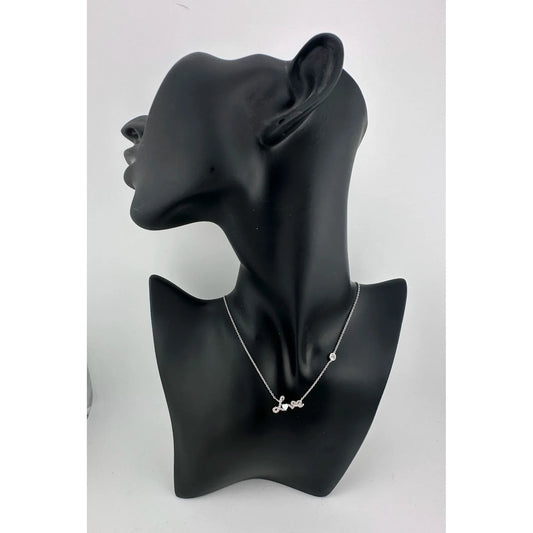"Love" with Created White Opal Heart Necklace - Sterling Silver 16" Chain - A+ Stuff