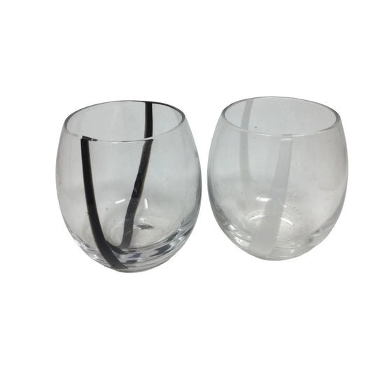 Two Short Clear Glass Drinking Glasses - each about 3.5'' tall - A+ Stuff