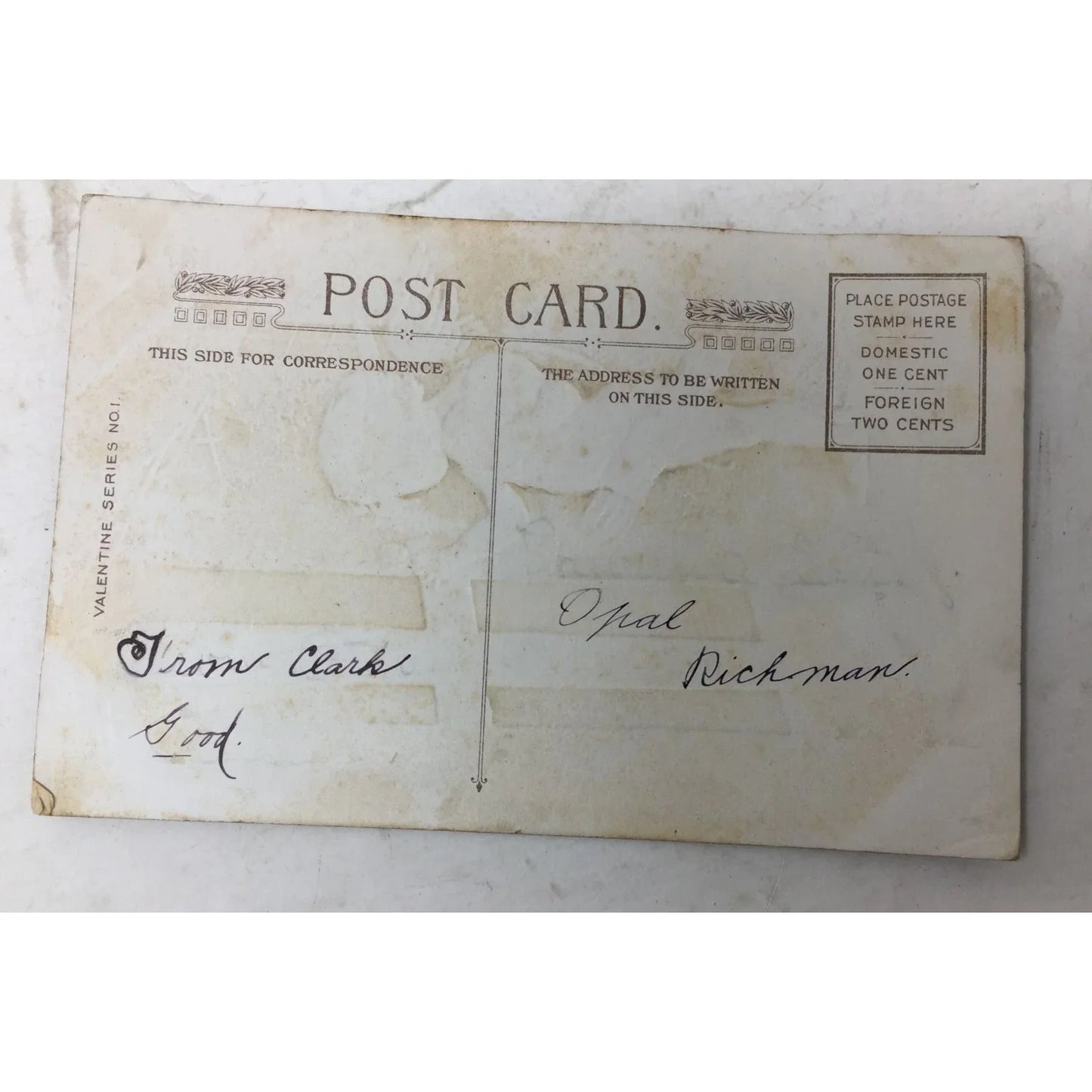 Vintage Collectible Postcard Valentines Day Cupid At Door Holding Heart A+ Stuff A+ Stuff