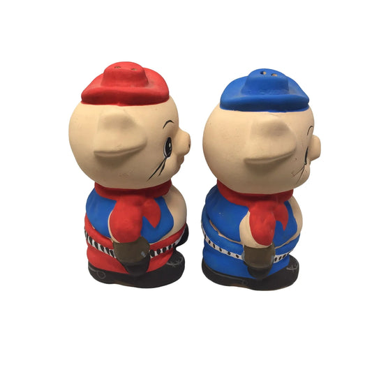 Vintage Hand Painted Salt and Pepper Shakers- Porky & Petunia Pig Sheriffs - A+ Stuff