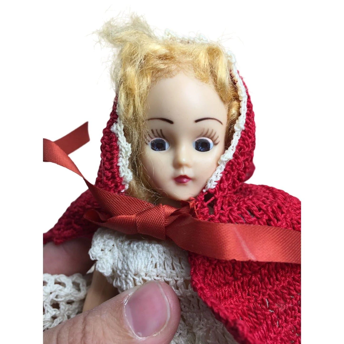 Vintage Mary Jean Character Doll In Crocheted Little Red Riding Hood Dress/ Cape A+ Stuff A+ Stuff