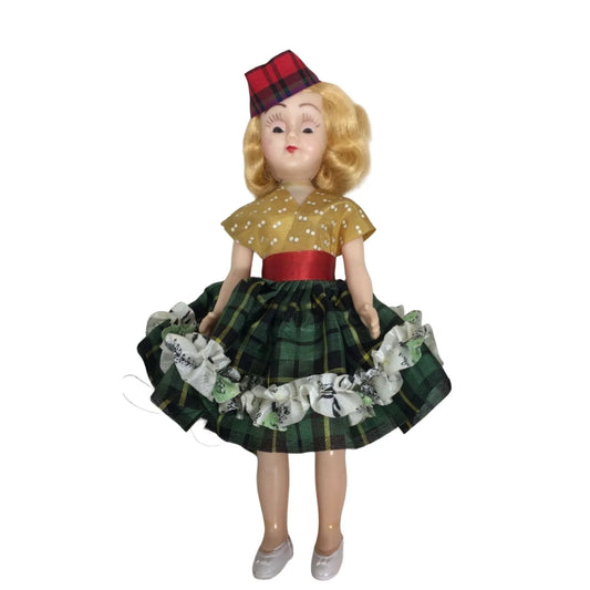 Vintage Collectible Doll with Blonde Hair, Plaid Dress and Hat A+ Stuff A+ Stuff