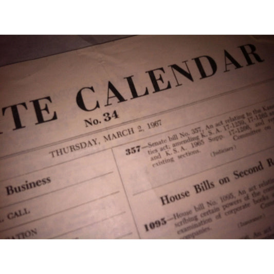 Vintage Collectible Senate Calendar No. 34 Thursday, March 2, 1967 - A+ Stuff