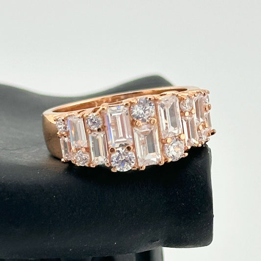 Beautiful 1.7ct White Topaz Baguette Ring - Size 7 - 14kt Rose Gold Overlaying Sterling SIlver