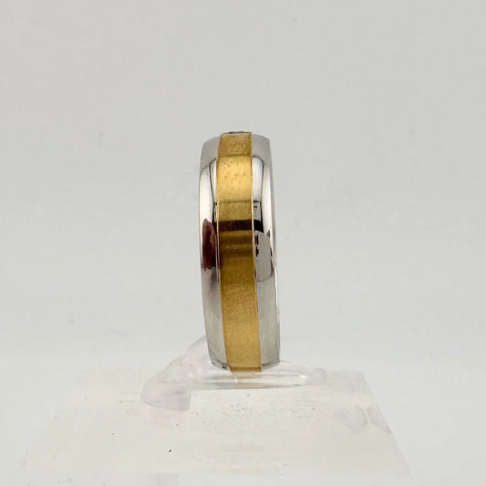 10 kt Gold & Stainless Steel Single Diamond Wedding Band Size 12 - A+ Stuff