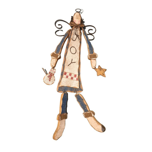 Wooden Wall Hanging Home Decor Christmas Angel that says "JOY" Holding Snowman & Star A+ Stuff A+ Stuff