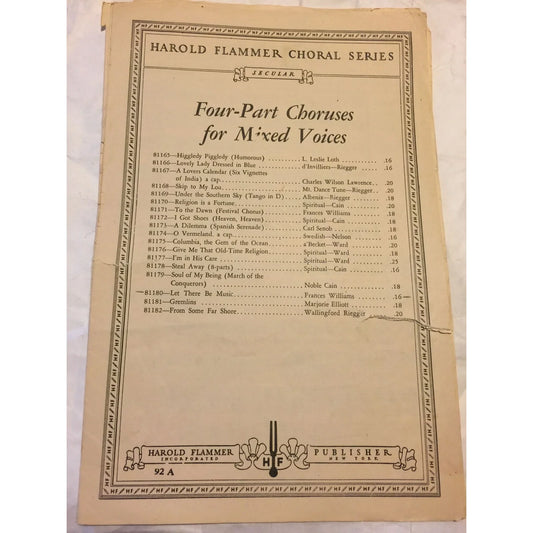 G. Schirmer's Secular Choral Music & Harold Flammer Choral Series Sheet Music - A+ Stuff