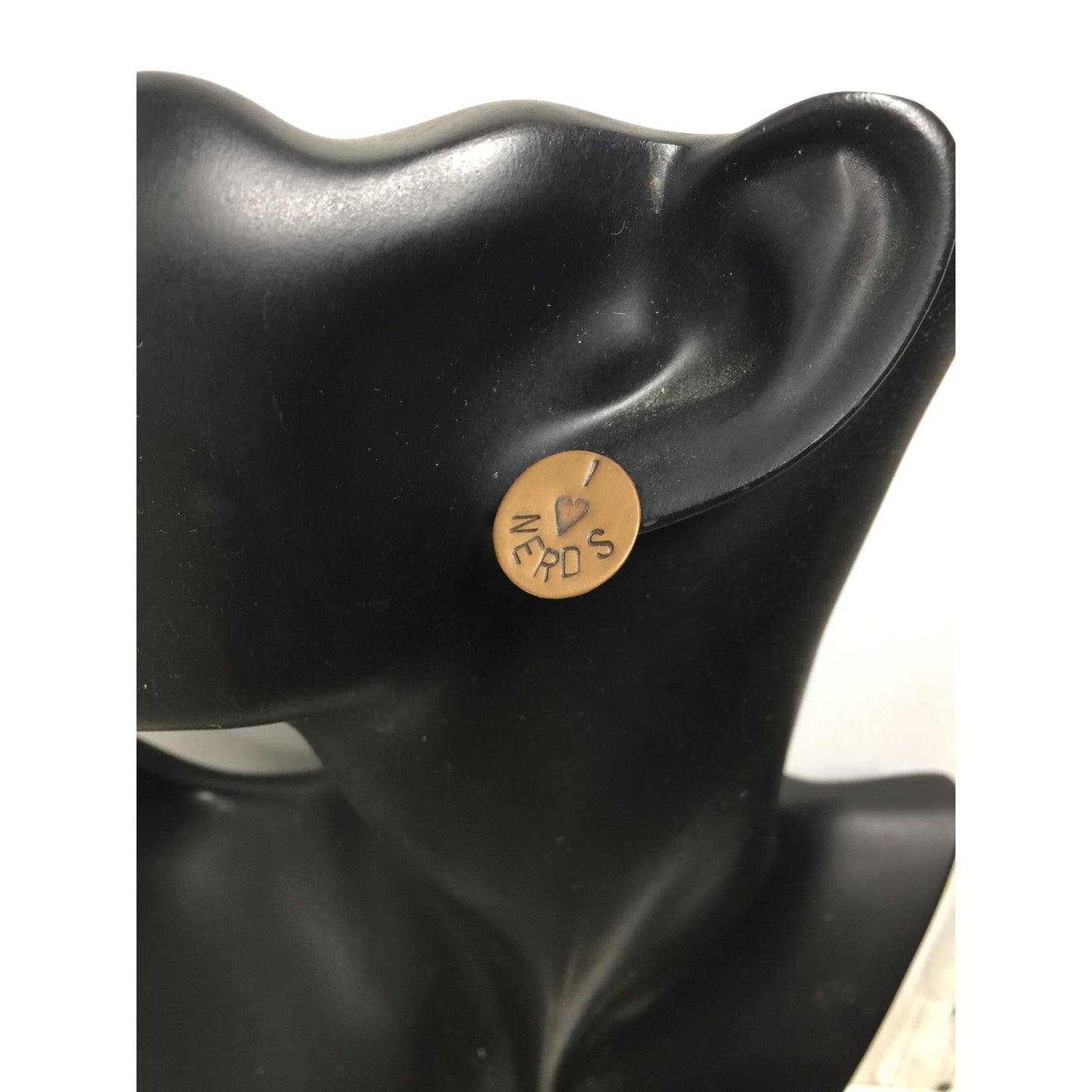 ''I love Nerds'' Women's Copper Tone Circle Stud Earrings