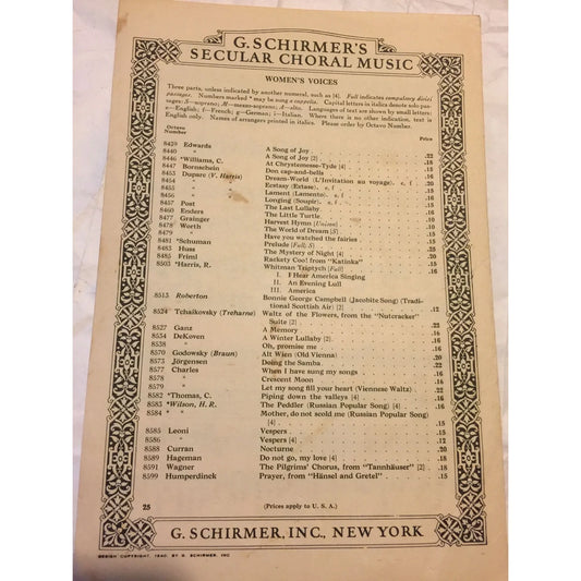G. Schirmer's Secular Choral Music & Harold Flammer Choral Series Sheet Music - A+ Stuff