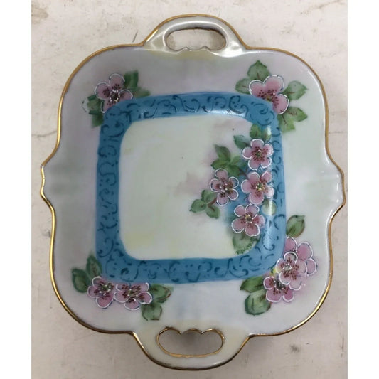 Vintage Handled Gold Rimmed Trinket Dish/Decorative Plate with Flowers Printed on it A+ Stuff A+ Stuff