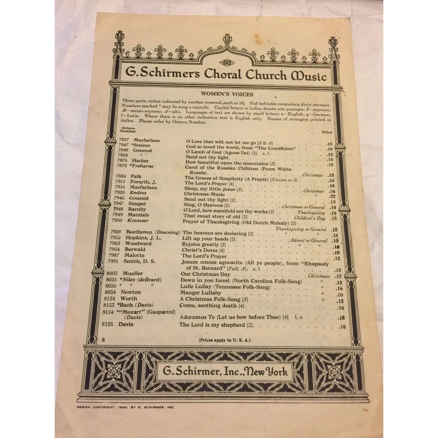 Vintage G. Schirmer's Choral Church Music Sheet music - A+ Stuff