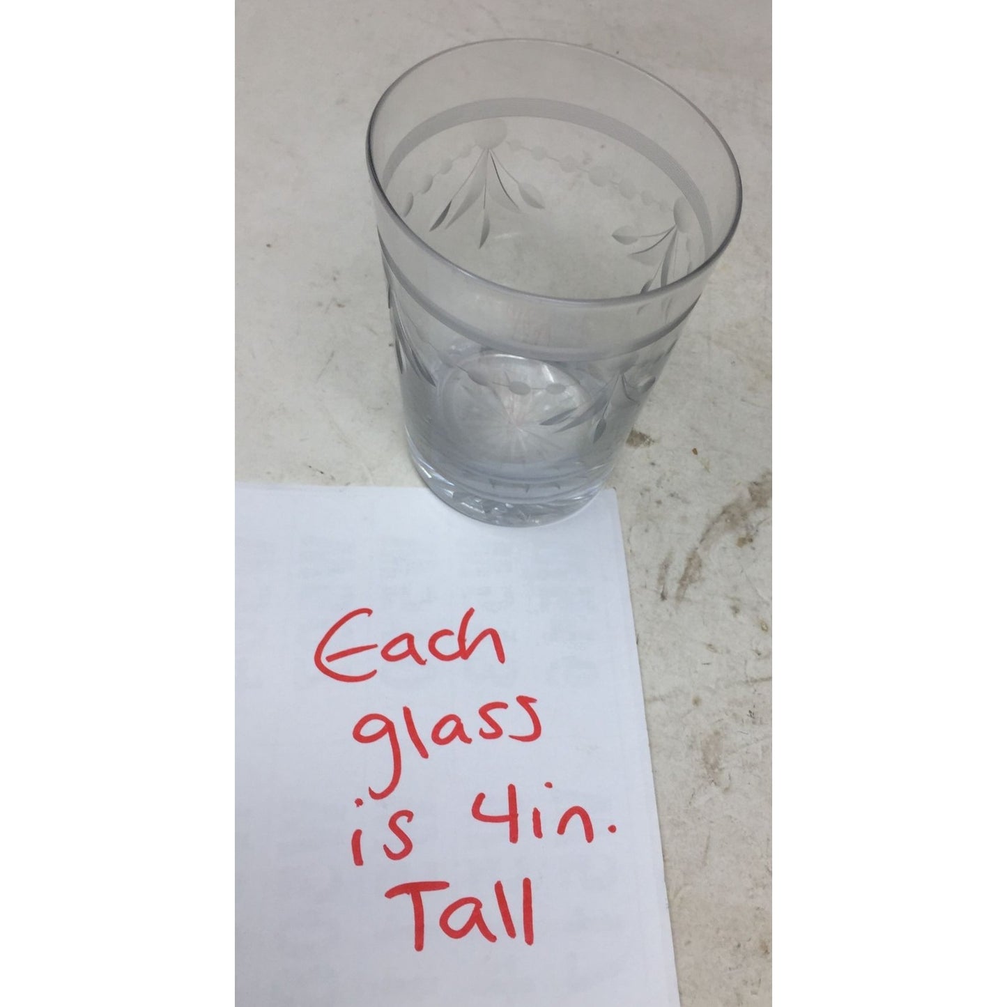 Vintage Set of 5 Clear Glass Drinking Glasses- about 4" tall each - A+ Stuff