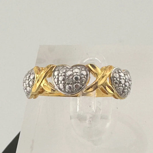 XOXO Triple Heart Ring with Diamond 14 kt Gold Overlay .925 Sterling - She'll LOVE it! - A+ Stuff
