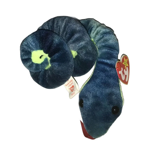 Vintage 1997 Ty Beanie Original Baby Blue & green Snake Named Hissy - A+ Stuff