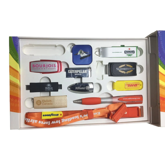 Flashbay Custom Flash Drives Samples in Box- HSBC, Rentokil Initial, Bourjois Paris, etc - A+ Stuff