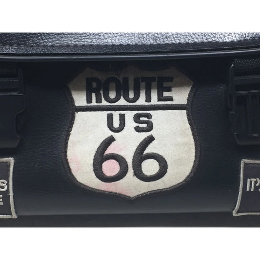 Vintage Route 66 Black Leather Motorcycle Trunk Saddle Storage Bag - A+ Stuff