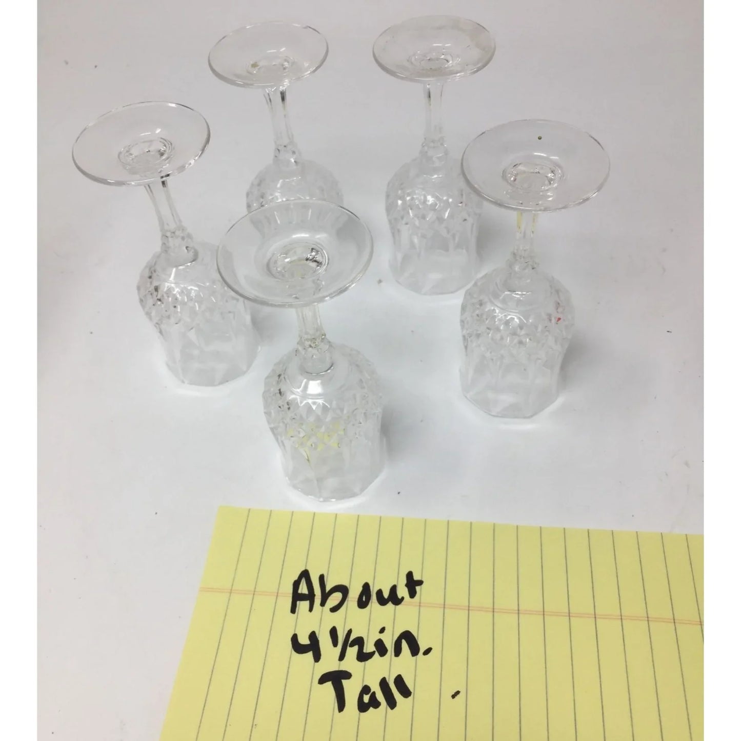 Vintage Set of 5 Clear Drinking Glasses - each about 4.5" tall - A+ Stuff