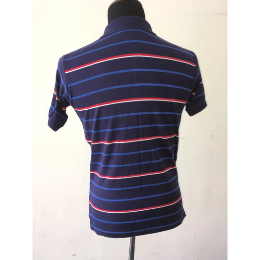 Men's Collared Polo Ralph Lauren Blue, Red, White Striped Shirt Size Medium - A+ Stuff
