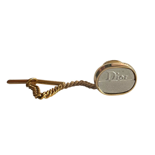 Dior Men's Two Tone Tie Pin - Textured Oval with Logo
