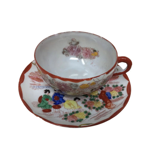 Teacup and Saucer Set with Red Border And flowers printed on both A+ Stuff A+ Stuff