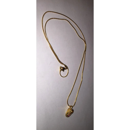 Womens Gold Tone Necklace with Chain and Baby Shoe w/ Pink Rhinestone (Month of Oct.) - A+ Stuff
