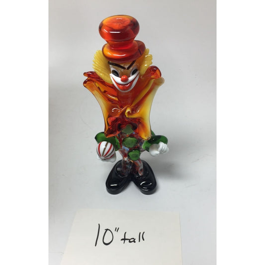 MURANO Colorful Hand Blown Art Glass Clown- about 10'' Tall - Vintage (1960s)
