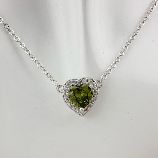 Beautiful Green Peridot Heart Necklace 18" Chain - A+ Stuff