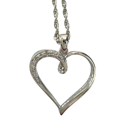 Heart Pendant with Diamond Accent - Rhodium Plated with 15" chain