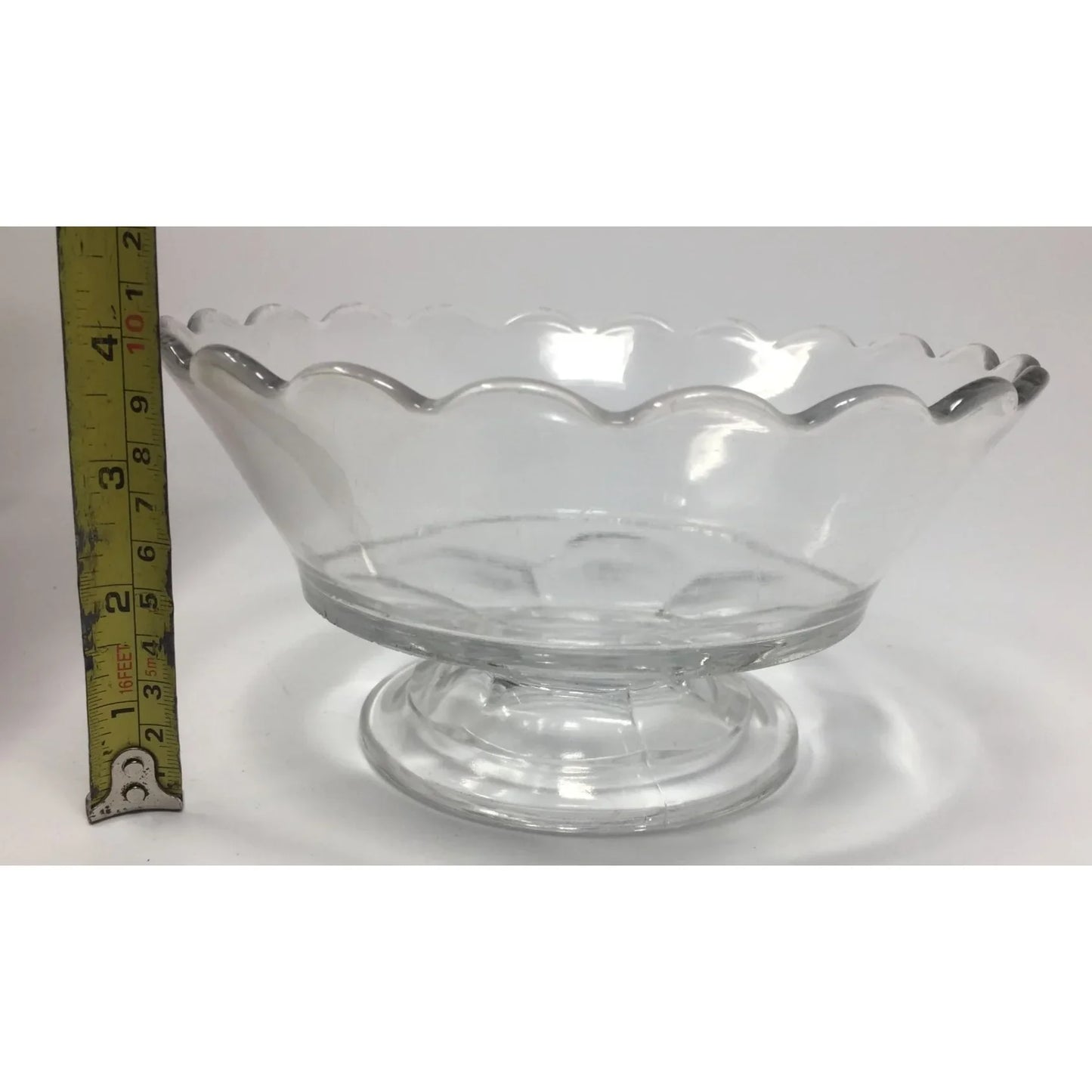 Vintage Clear Glass Footed Serving Bowl with Ruffled Rim - A+ Stuff