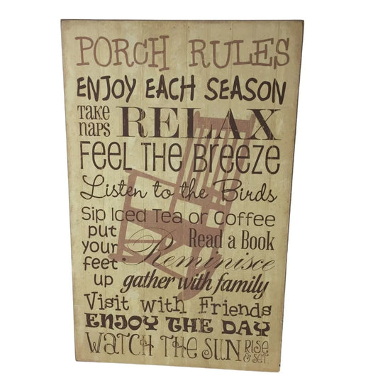 "Porch Rules" Wooden Rectangular Sign- About 19x12" - A+ Stuff