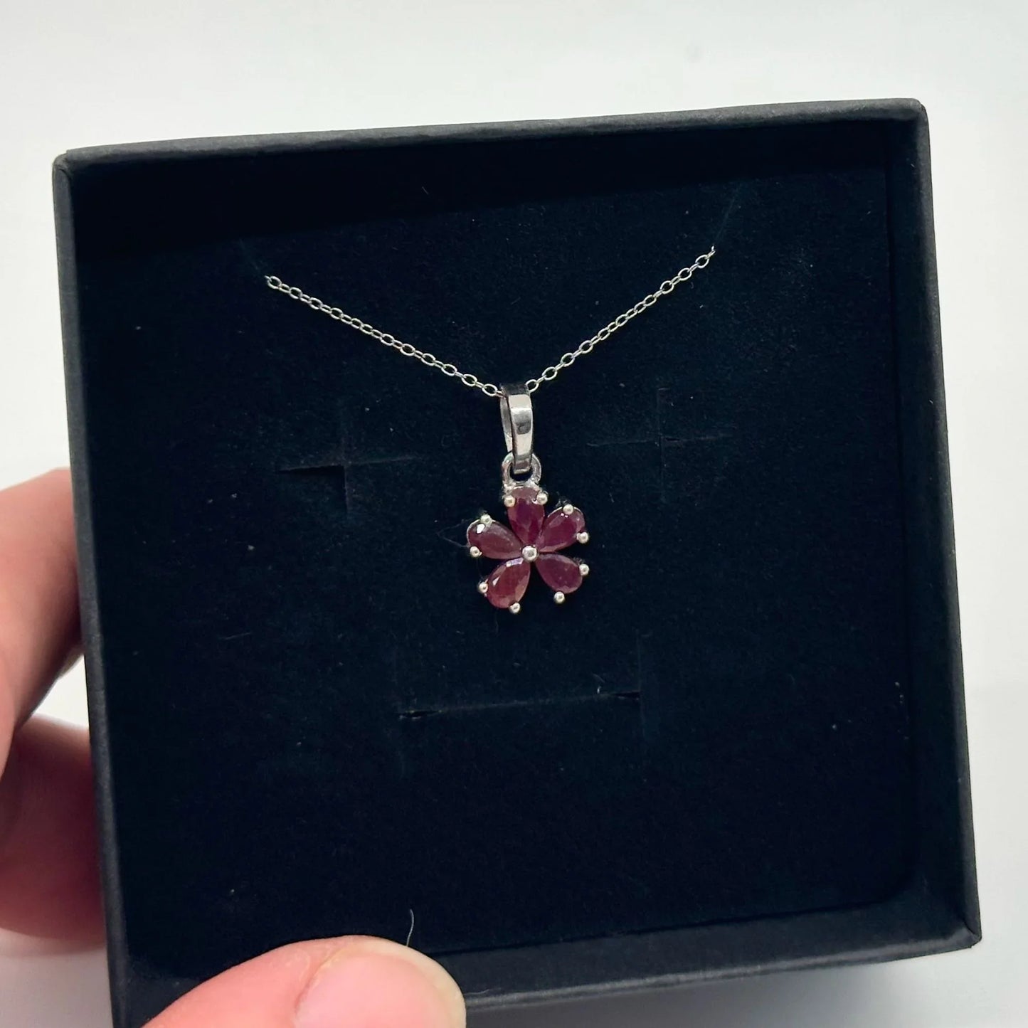 Natural Ruby Flower Necklace with Pendant - Sterling Silver - Simply Beautiful! - A+ Stuff