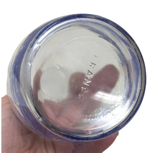 Vintage Clear Glass Carafe with Blue and White Leaf Pattern "FRANCE" on Bottom A+ Stuff A+ Stuff