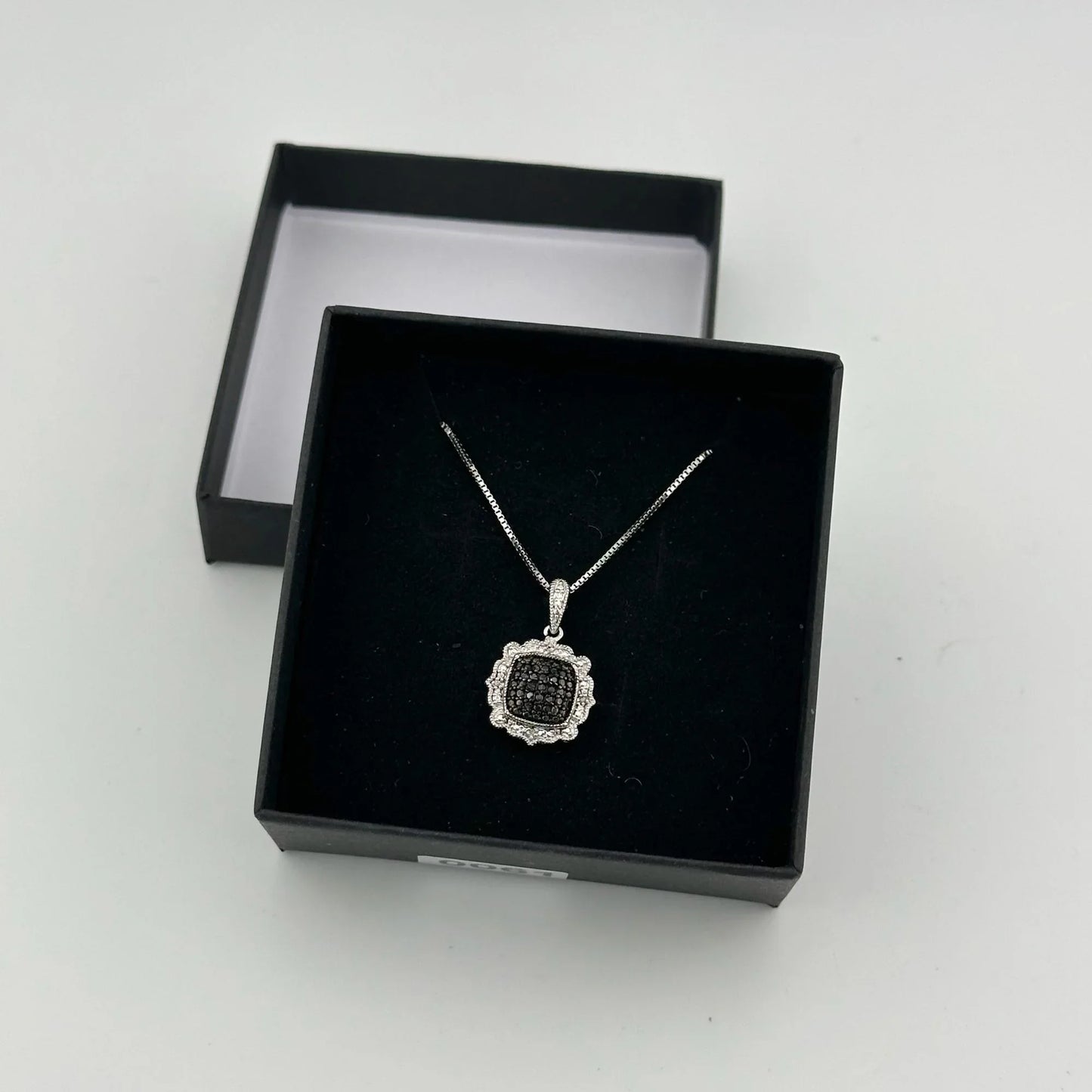 Beautiful Black and White Diamond Cluster Pendant with 20" Sterling Chain - A+ Stuff