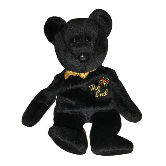 "The End" Ty Beanie Baby Y2K - Black Bear with Gold collar and Fireworks on left chest A+ Stuff A+ Stuff