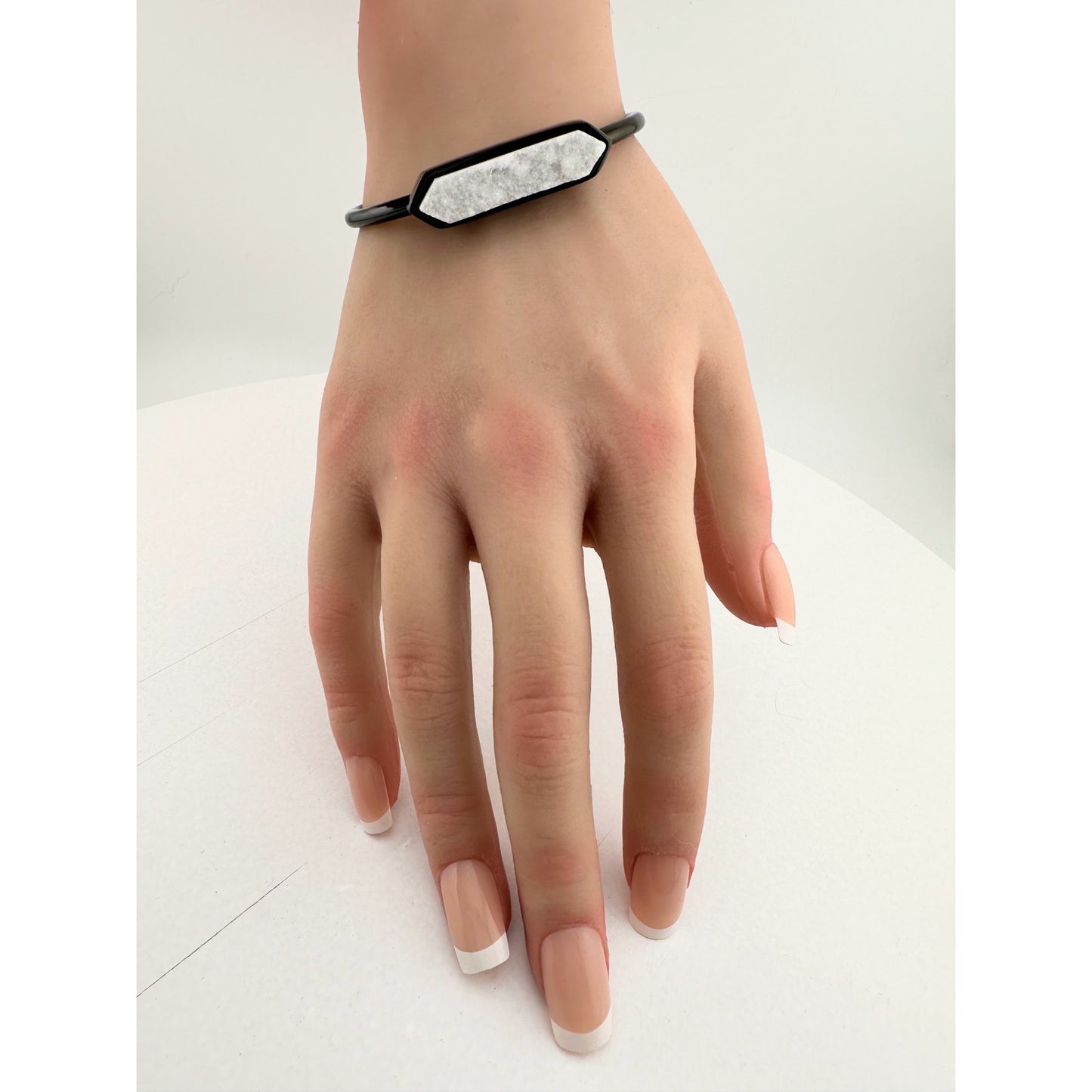 Black Ondine White Quartz Bangle Bracelet