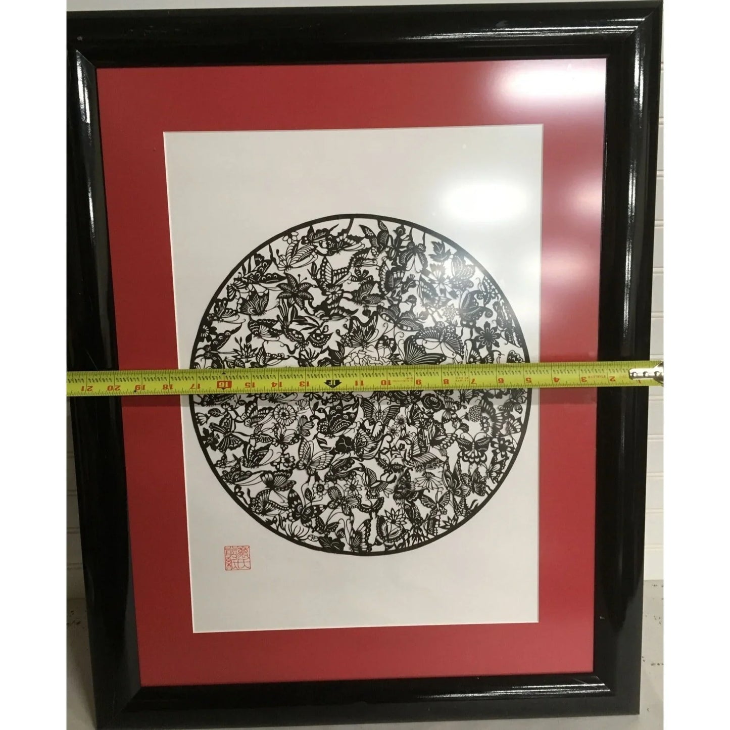Circle Art Print with Black/Red border with Butterflies and Flowers A+ Stuff A+ Stuff