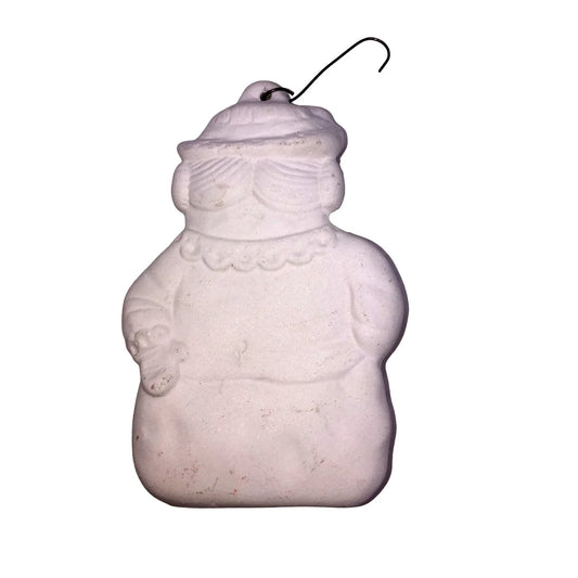 Unglazed Ceramic Woman Snowman Christmas Tree Ornament. Paint to Suit! - A+ Stuff Snowman ornament