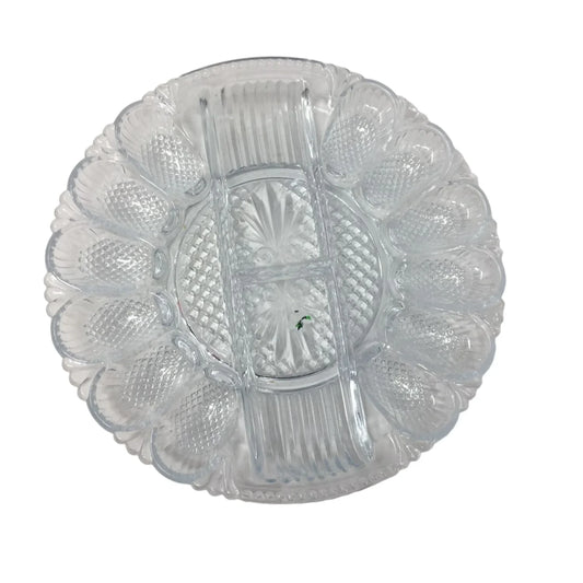 Vintage L.E. Smith Clear Glass Deviled Egg/Condiment Platter - A+ Stuff