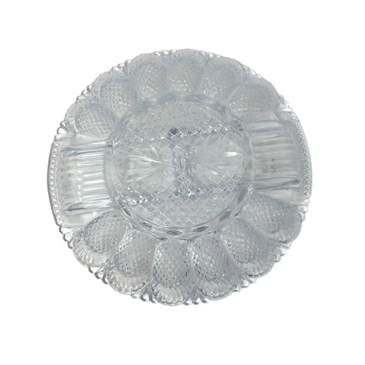 Vintage L.E. Smith Clear Glass Deviled Egg/Condiment Platter - A+ Stuff