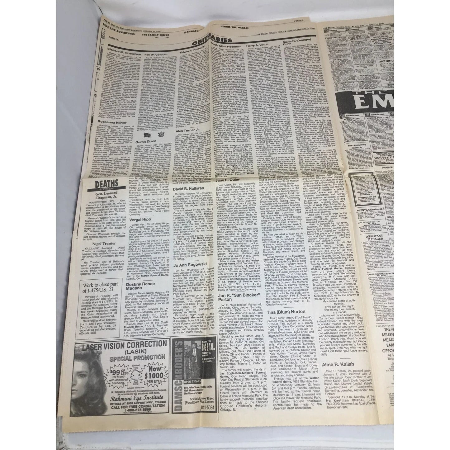 The Blade Vintage Collectible Newspaper Jan. 10, 2000 the blade A+ Stuff