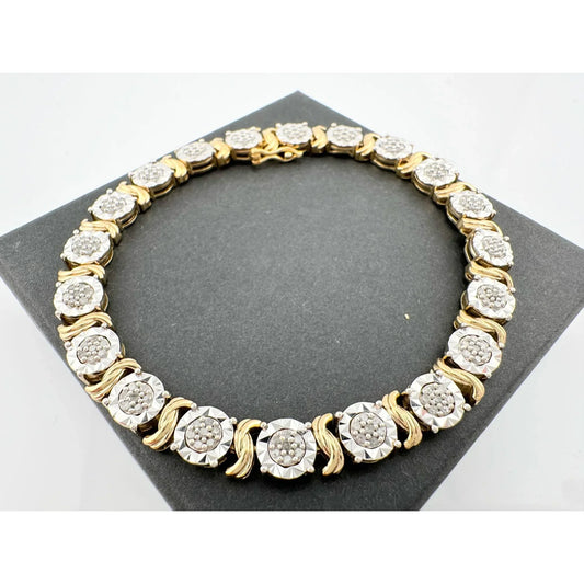 Beautiful Two Tone 1 Ct Diamond Bracelet - Sterling Silver with Gold Plate S Curve Pattern - A+ Stuff