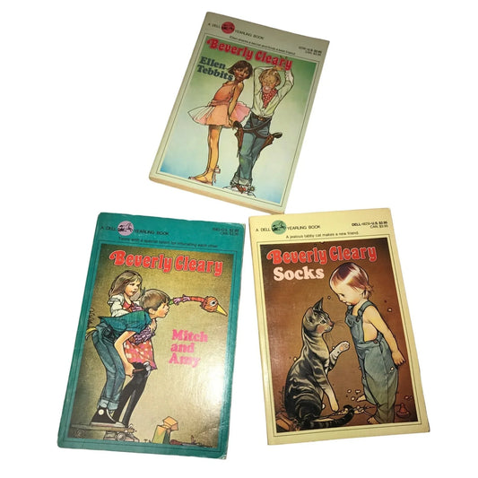 Vintage Paperback Children's Books (3) Ellen Tebbets, Socks, Mitch & Amy by Beverly Clearly - A+ Stuff