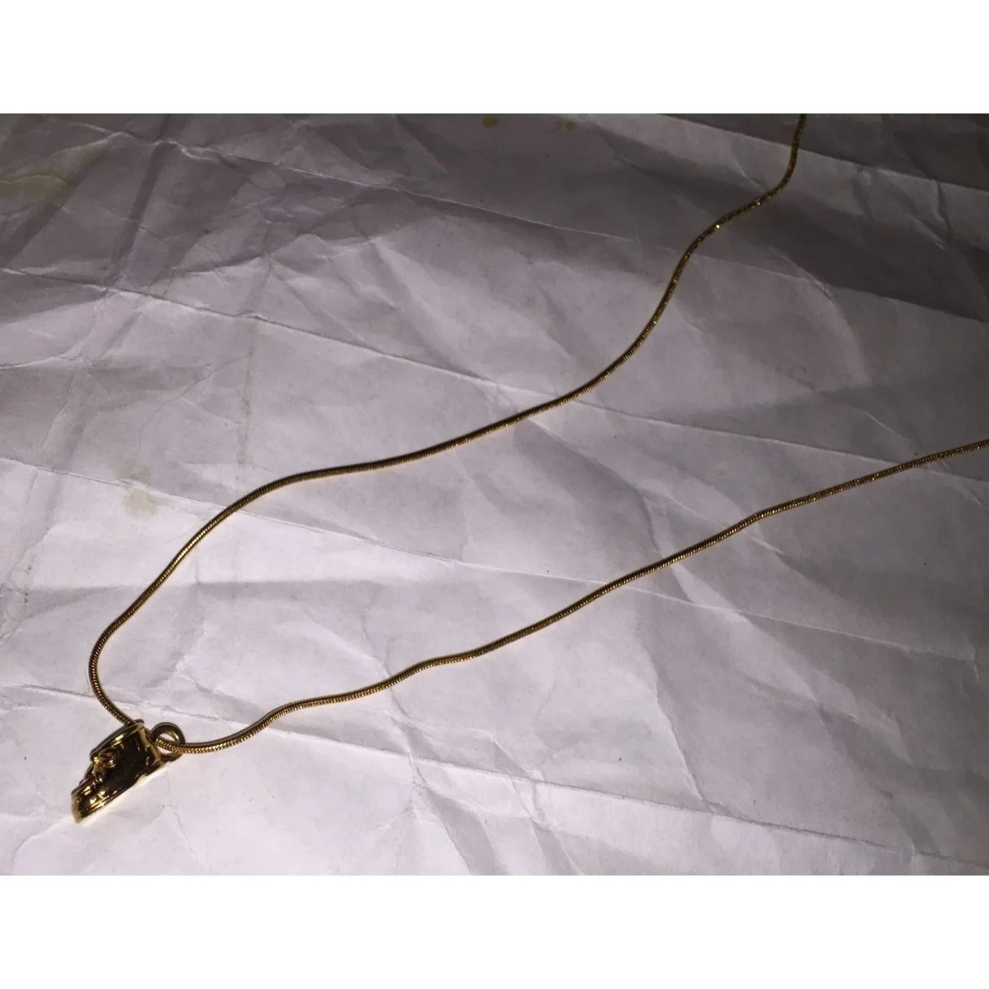 Womens Gold Tone Necklace with Chain and Baby Shoe w/ Pink Rhinestone (Month of Oct.) - A+ Stuff